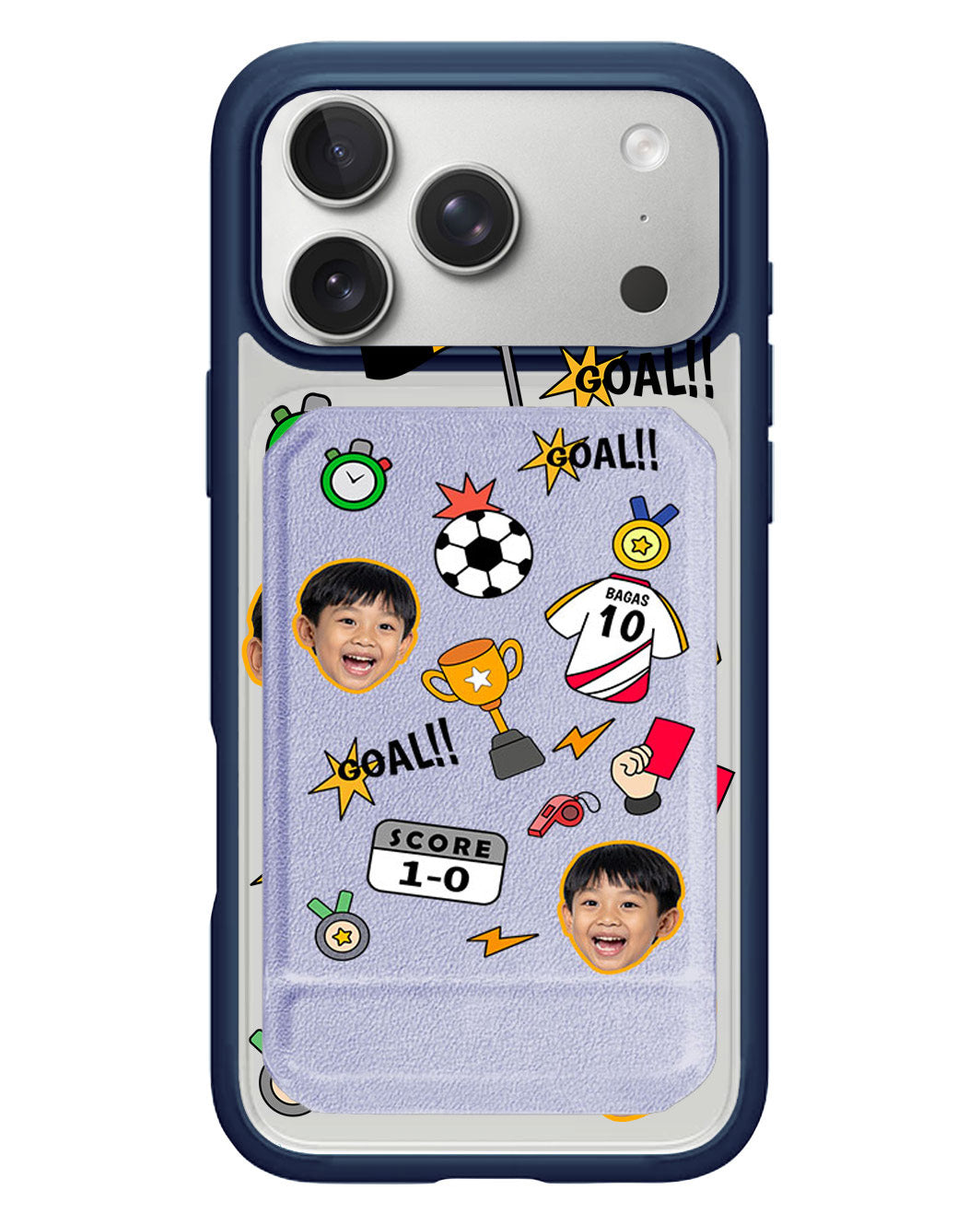 iPhone Magnetic Multifold Wallet - Face Grid Soccer