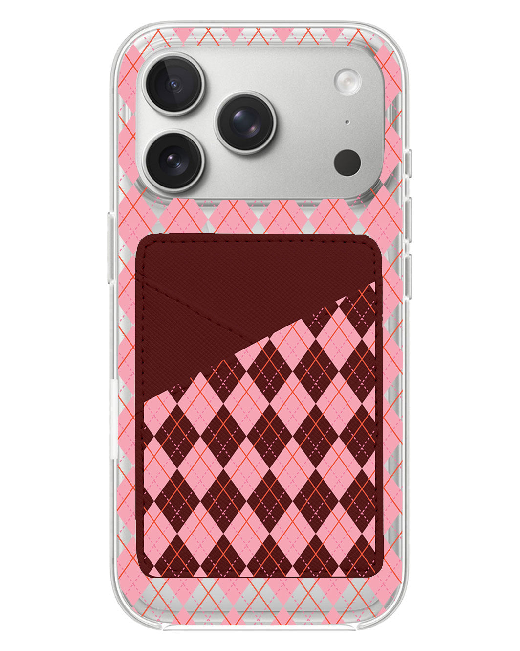 iPhone Phone Wallet Case - Pink Argyle