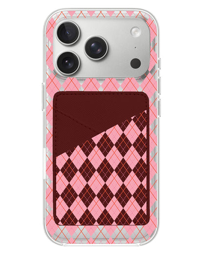 iPhone Phone Wallet Case - Pink Argyle