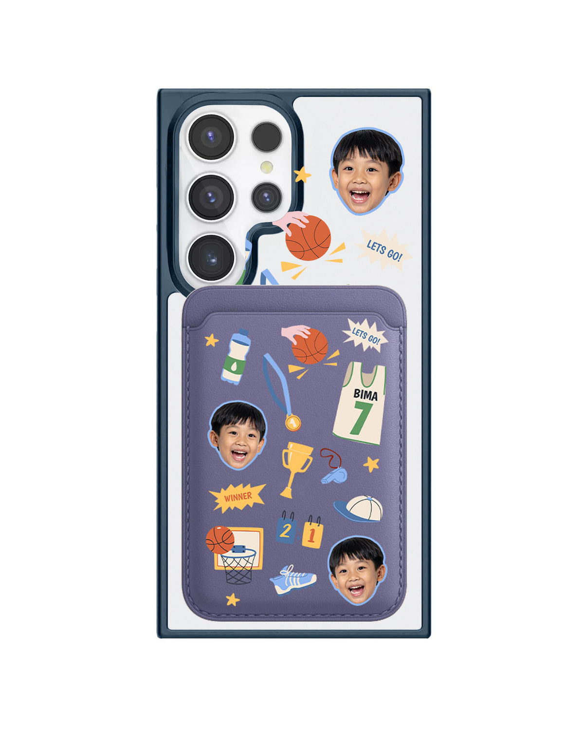 Android Magnetic Wallet Case - Face Grid Basketball