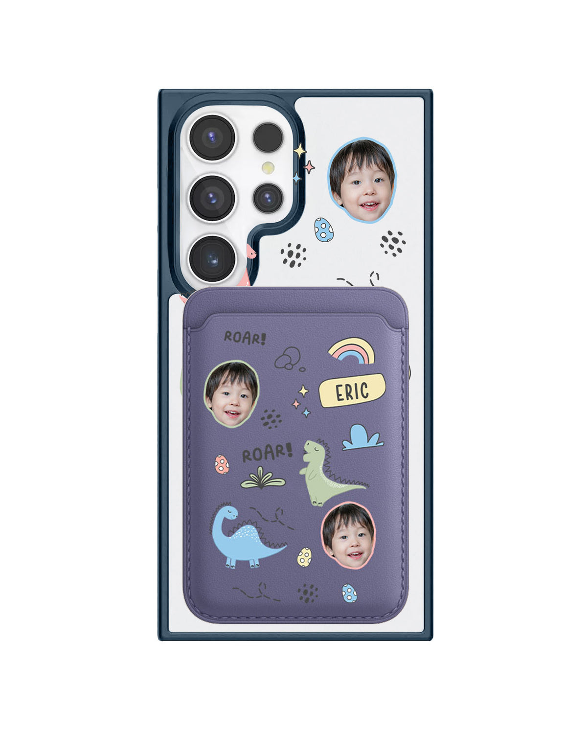 Android Magnetic Wallet Case - Face Grid Dino