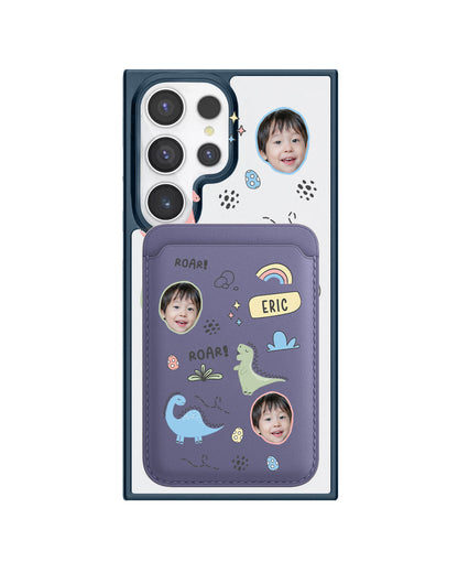 Android Magnetic Wallet Case - Face Grid Dino