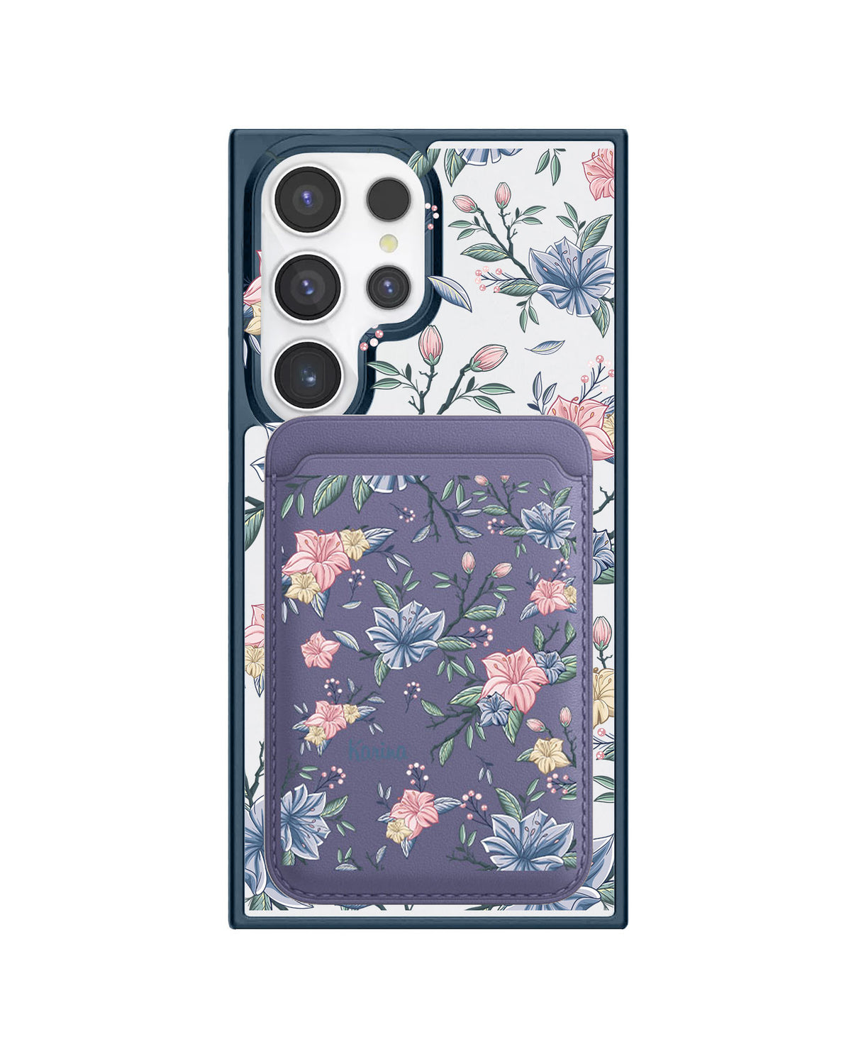 Android Magnetic Wallet Case - Pink & Blue Floral
