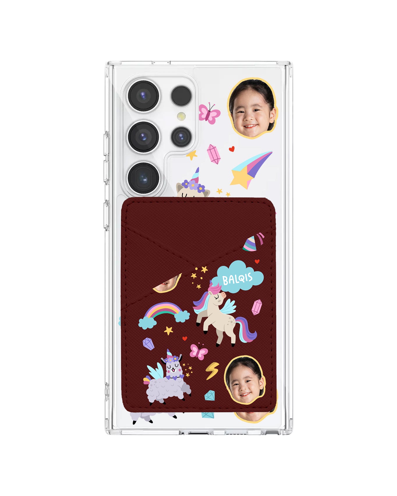 Android Phone Wallet Case - Face Grid Unicorn