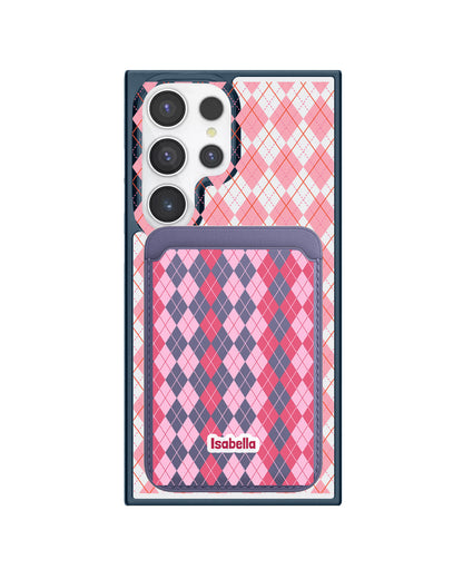 Android Magnetic Wallet Case - Pink Argyle