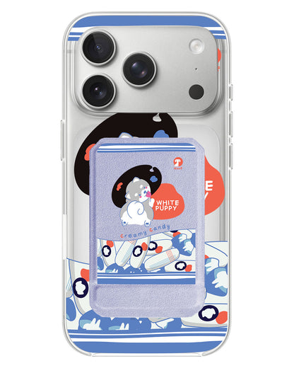 iPhone Magnetic Multifold Wallet - White Puppy
