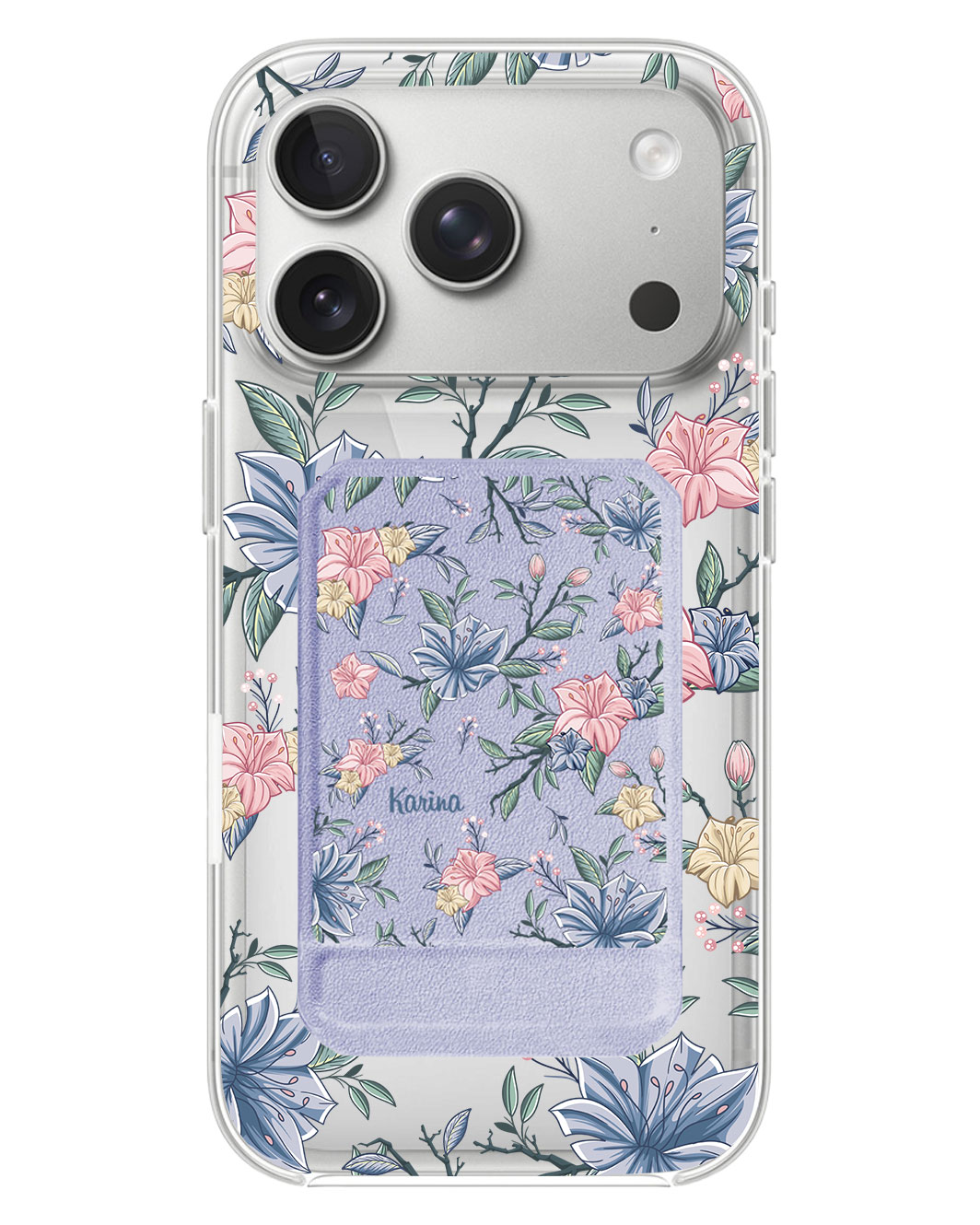 iPhone Magnetic Multifold Wallet - Pink & Blue Floral