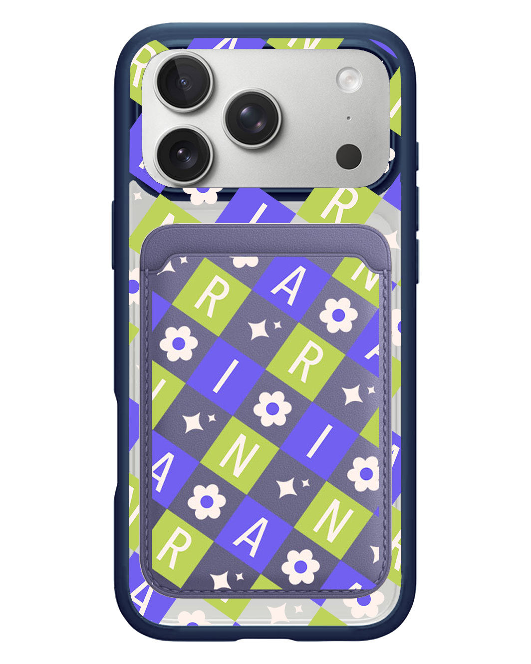 iPhone Magnetic Wallet Case - Flower Grid Monogram 5.0