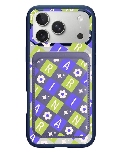 iPhone Magnetic Wallet Case - Flower Grid Monogram 5.0