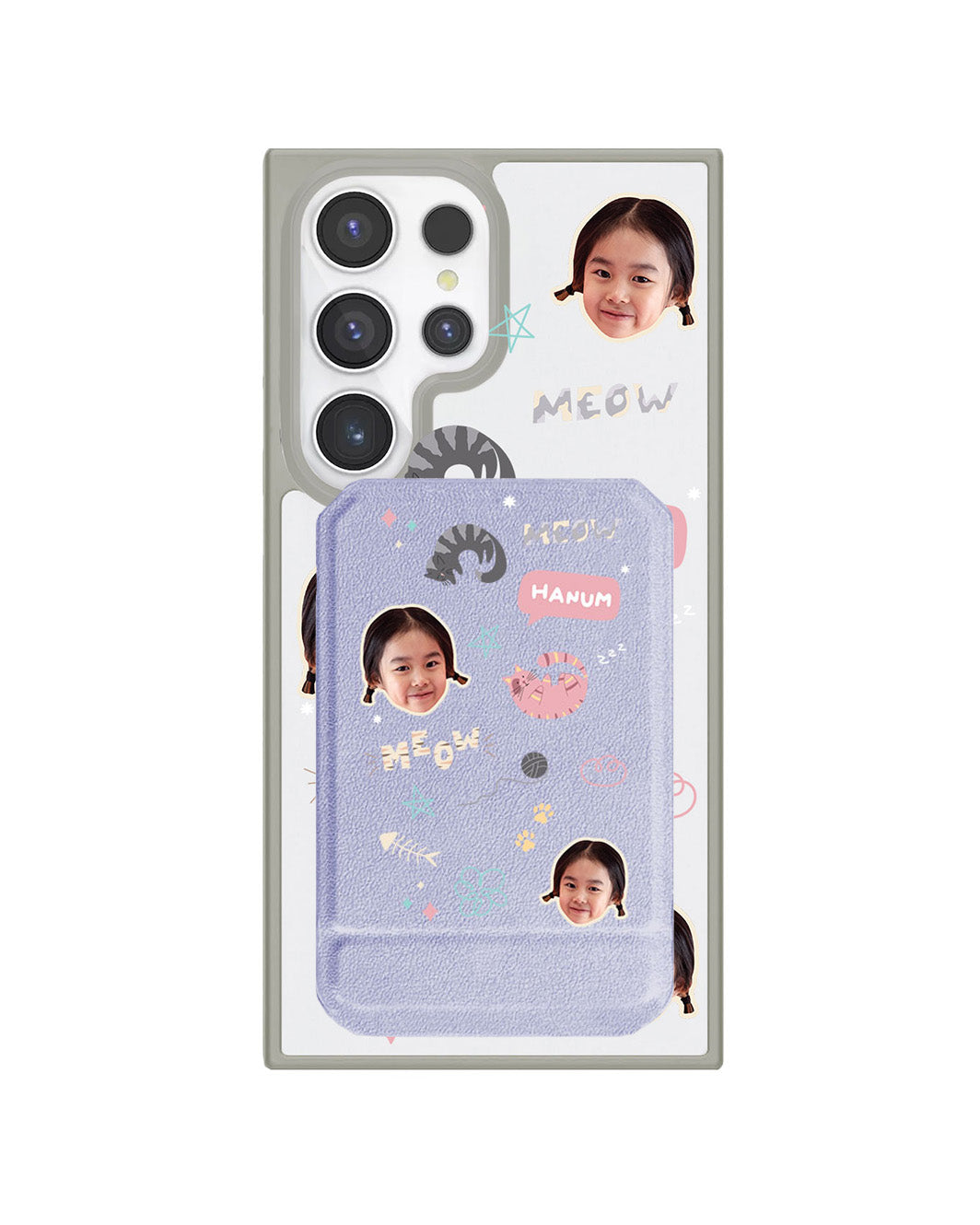 Android Magnetic Multifold Wallet - Face Grid Kitty