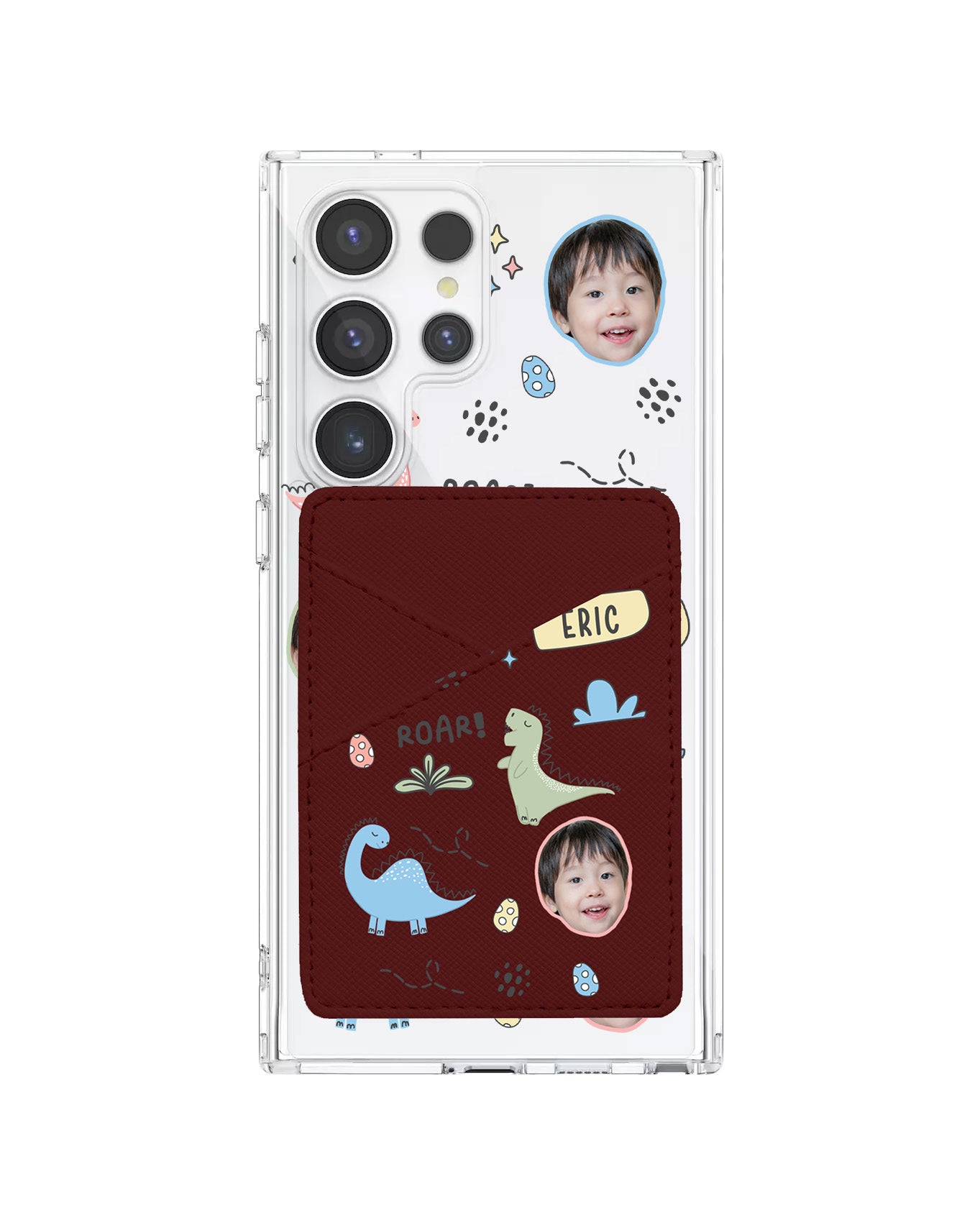 Android Phone Wallet Case - Face Grid Dino