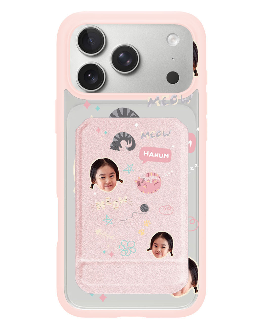 iPhone Magnetic Multifold Wallet - Face Grid Kitty