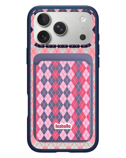 iPhone Magnetic Wallet Case - Pink Argyle
