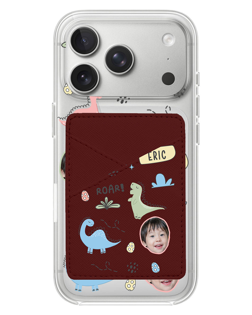 iPhone Phone Wallet Case - Face Grid Dino