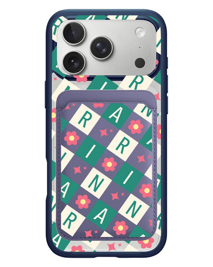 iPhone Magnetic Wallet Case - Flower Grid Monogram 4.0