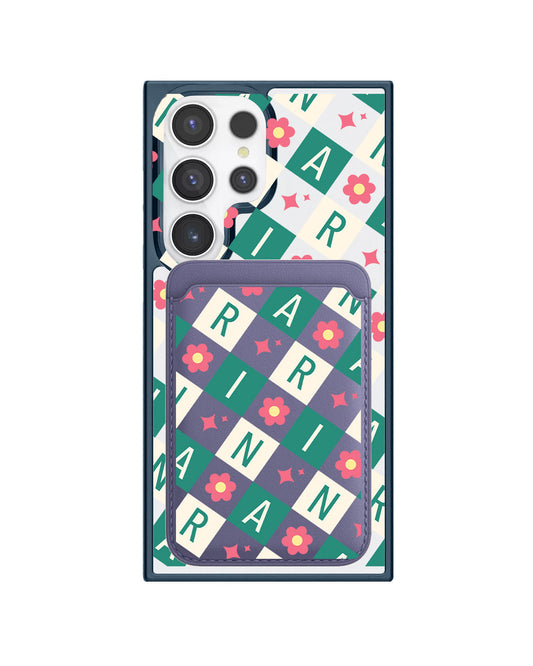 Android Magnetic Wallet Case - Flower Grid Monogram 4.0