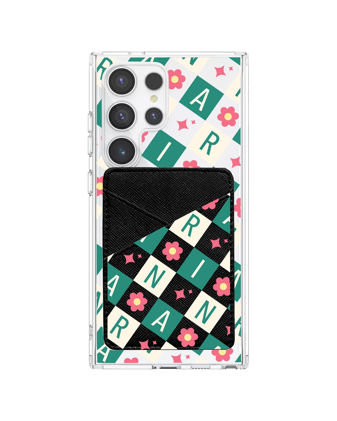 Android Phone Wallet Case - Flower Grid Monogram 4.0