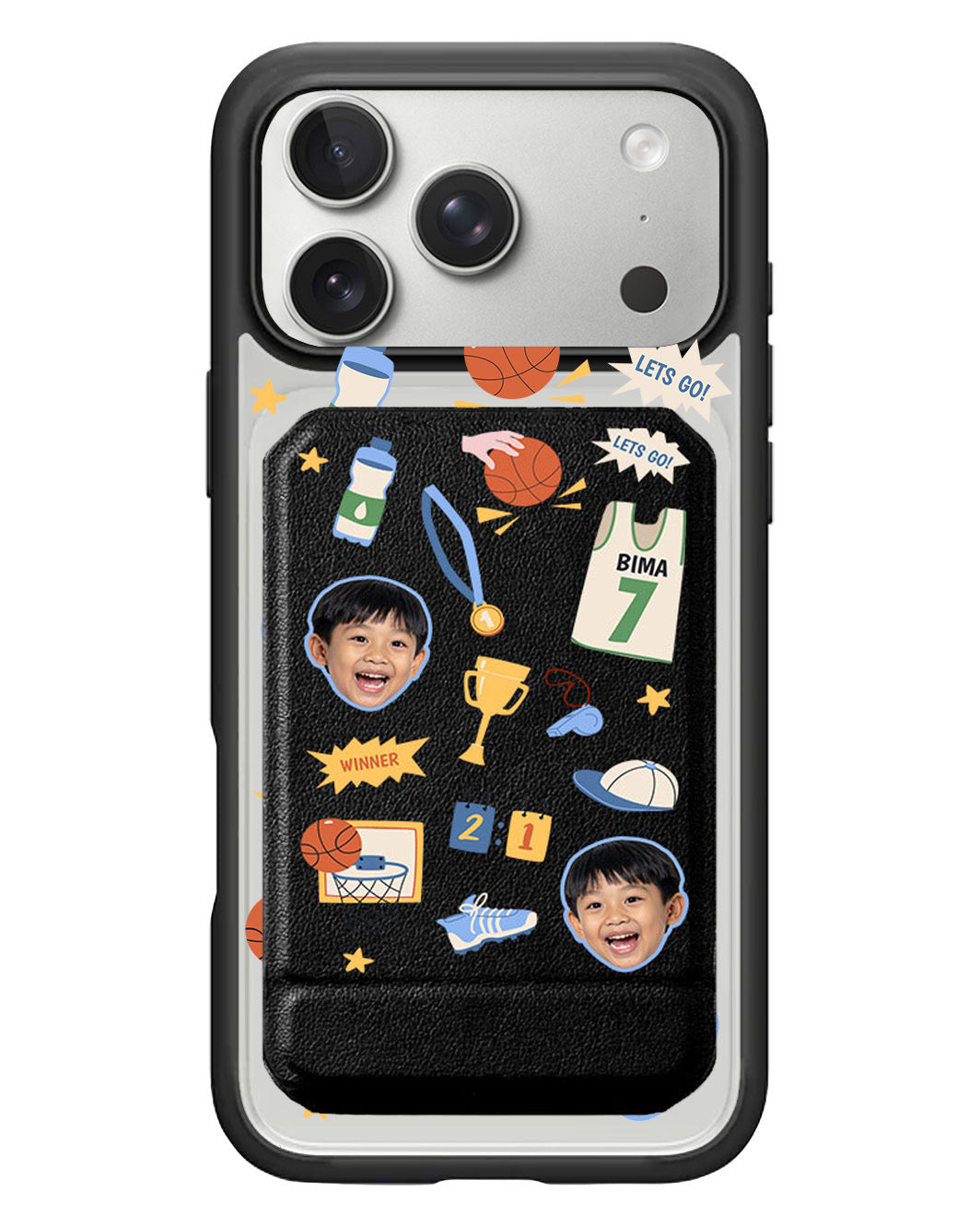 iPhone Magnetic Multifold Wallet - Face Grid Basketball
