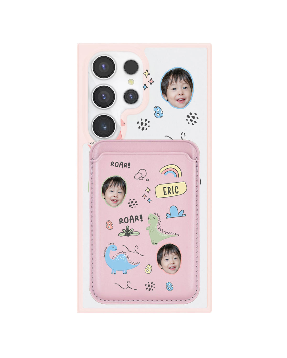 Android Magnetic Wallet Case - Face Grid Dino