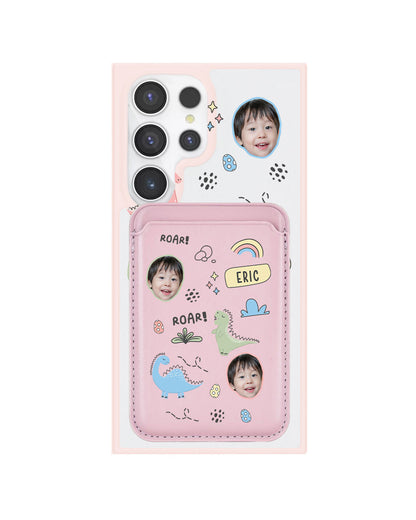 Android Magnetic Wallet Case - Face Grid Dino