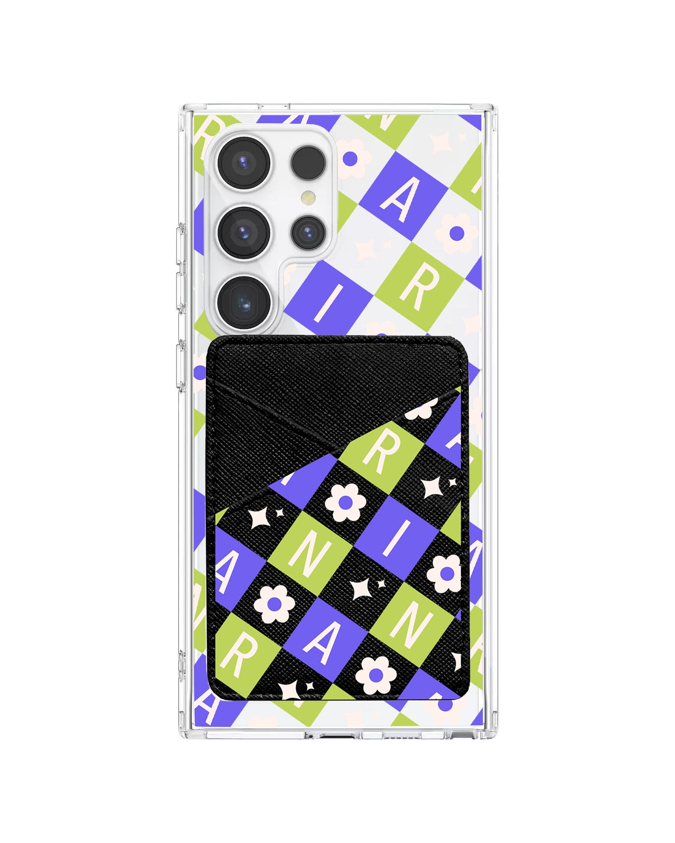 Android Phone Wallet Case - Flower Grid Monogram 5.0