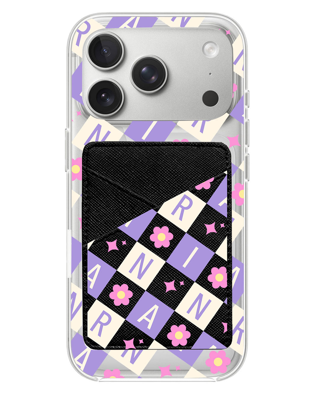 iPhone Phone Wallet Case - Flower Grid Monogram 3.0