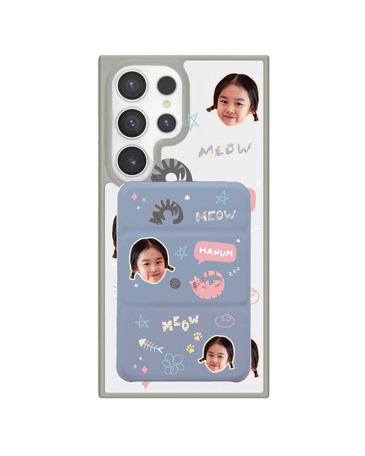 Android Magnetic Trifold Wallet Case - Face Grid Kitty