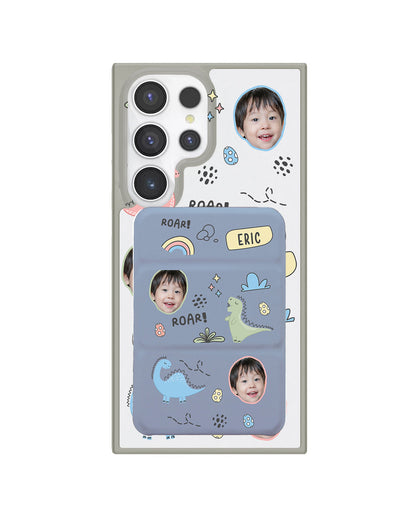 Android Magnetic Trifold Wallet Case - Face Grid Dino