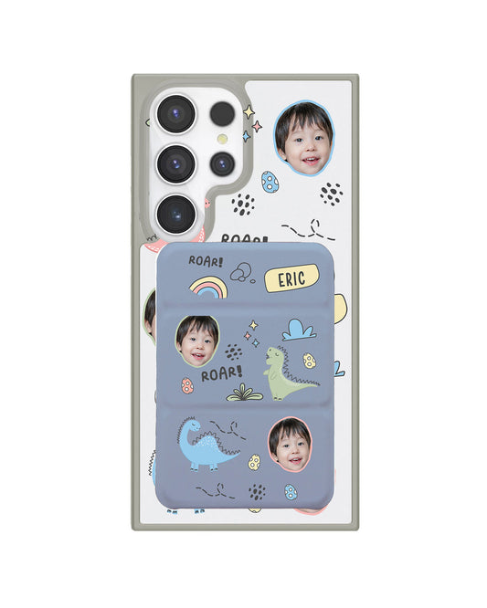 Android Magnetic Trifold Wallet Case - Face Grid Dino