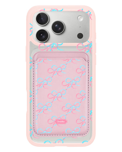 iPhone Magnetic Wallet Case - Coquette Pink & Blue Bow