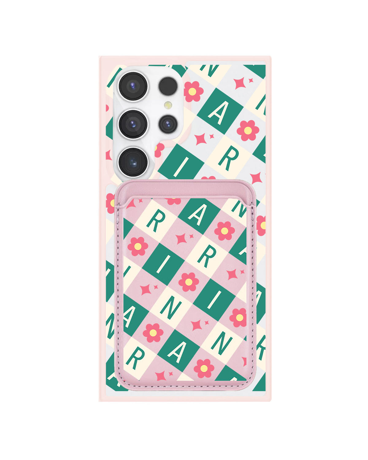 Android Magnetic Wallet Case - Flower Grid Monogram 4.0