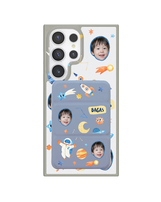 Android Magnetic Trifold Wallet Case - Face Grid Astronauts