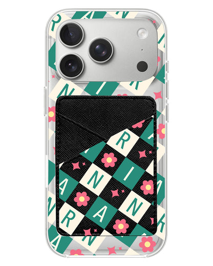 iPhone Phone Wallet Case - Flower Grid Monogram 4.0