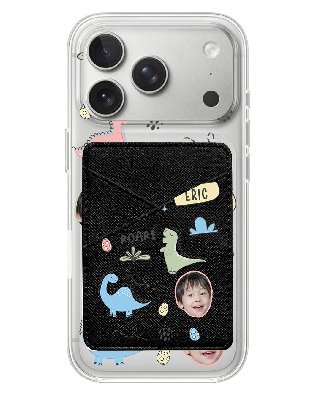 iPhone Phone Wallet Case - Face Grid Dino