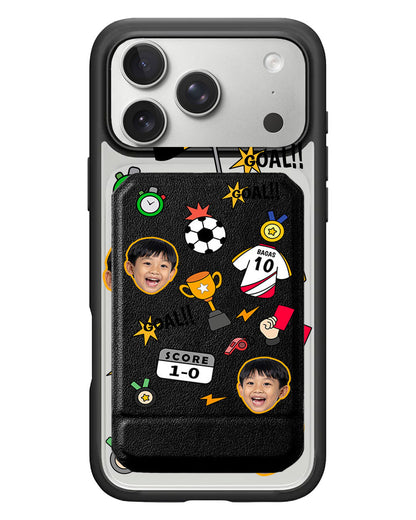 iPhone Magnetic Multifold Wallet - Face Grid Soccer
