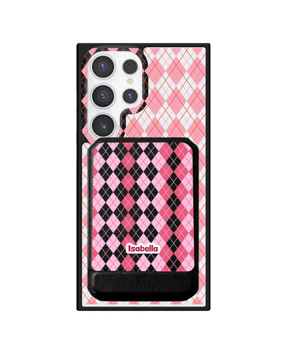 Android Magnetic Multifold Wallet - Pink Argyle