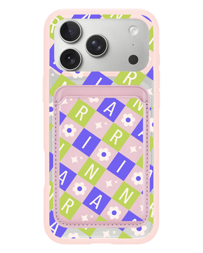 iPhone Magnetic Wallet Case - Flower Grid Monogram 5.0