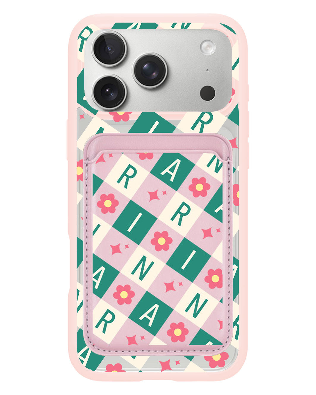 iPhone Magnetic Wallet Case - Flower Grid Monogram 4.0