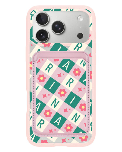 iPhone Magnetic Wallet Case - Flower Grid Monogram 4.0