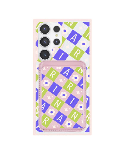 Android Magnetic Wallet Case - Flower Grid Monogram 5.0
