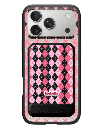iPhone Magnetic Multifold Wallet - Pink Argyle