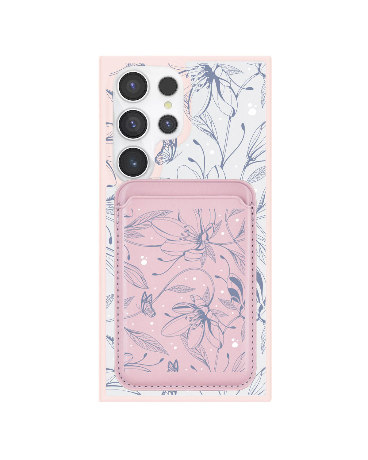 Android Magnetic Wallet Case - Sketchy Flower & Butterfly 2.0