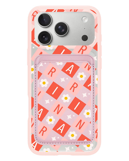 iPhone Magnetic Wallet Case - Flower Grid Monogram 2.0