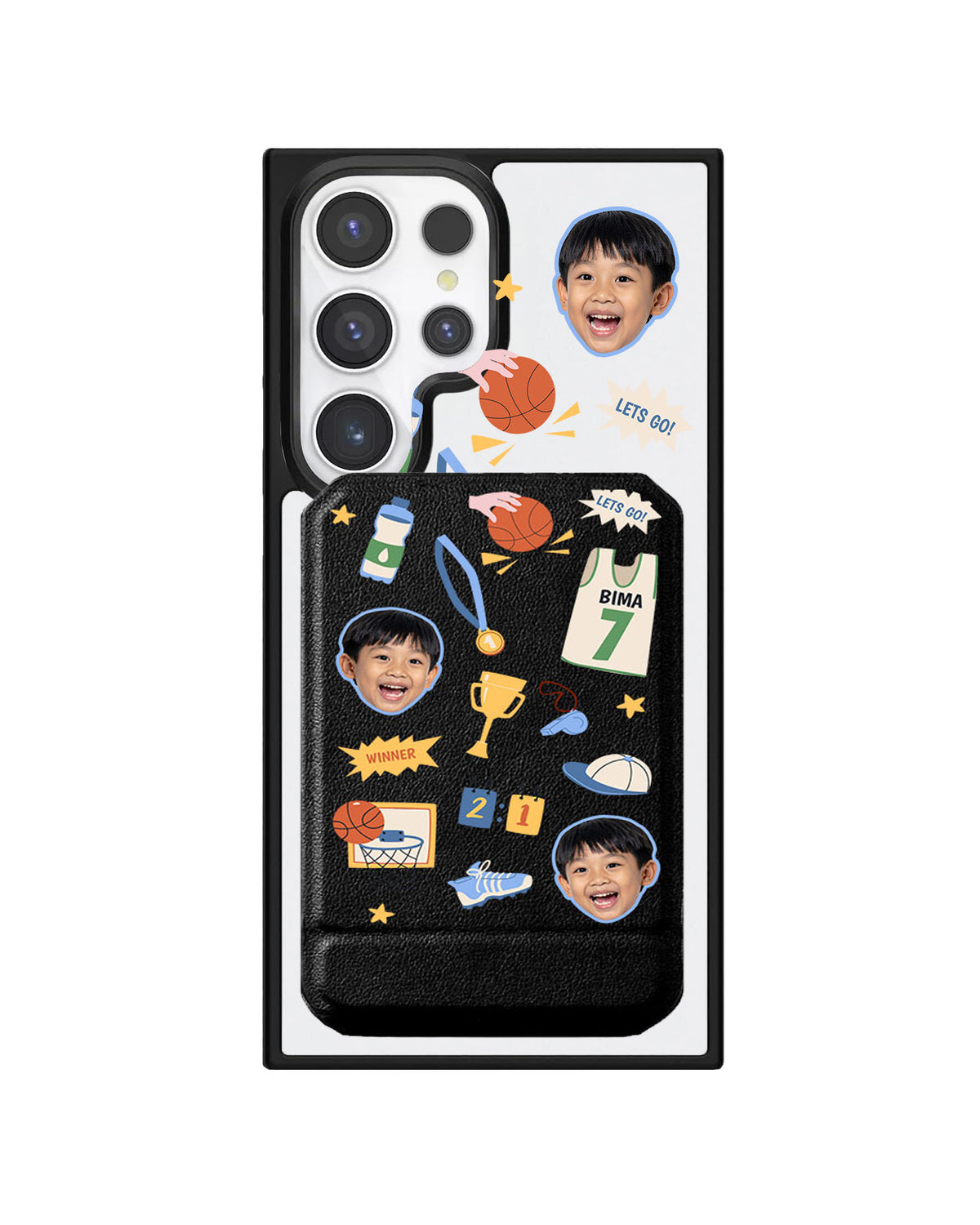 Android Magnetic Multifold Wallet - Face Grid Basketball