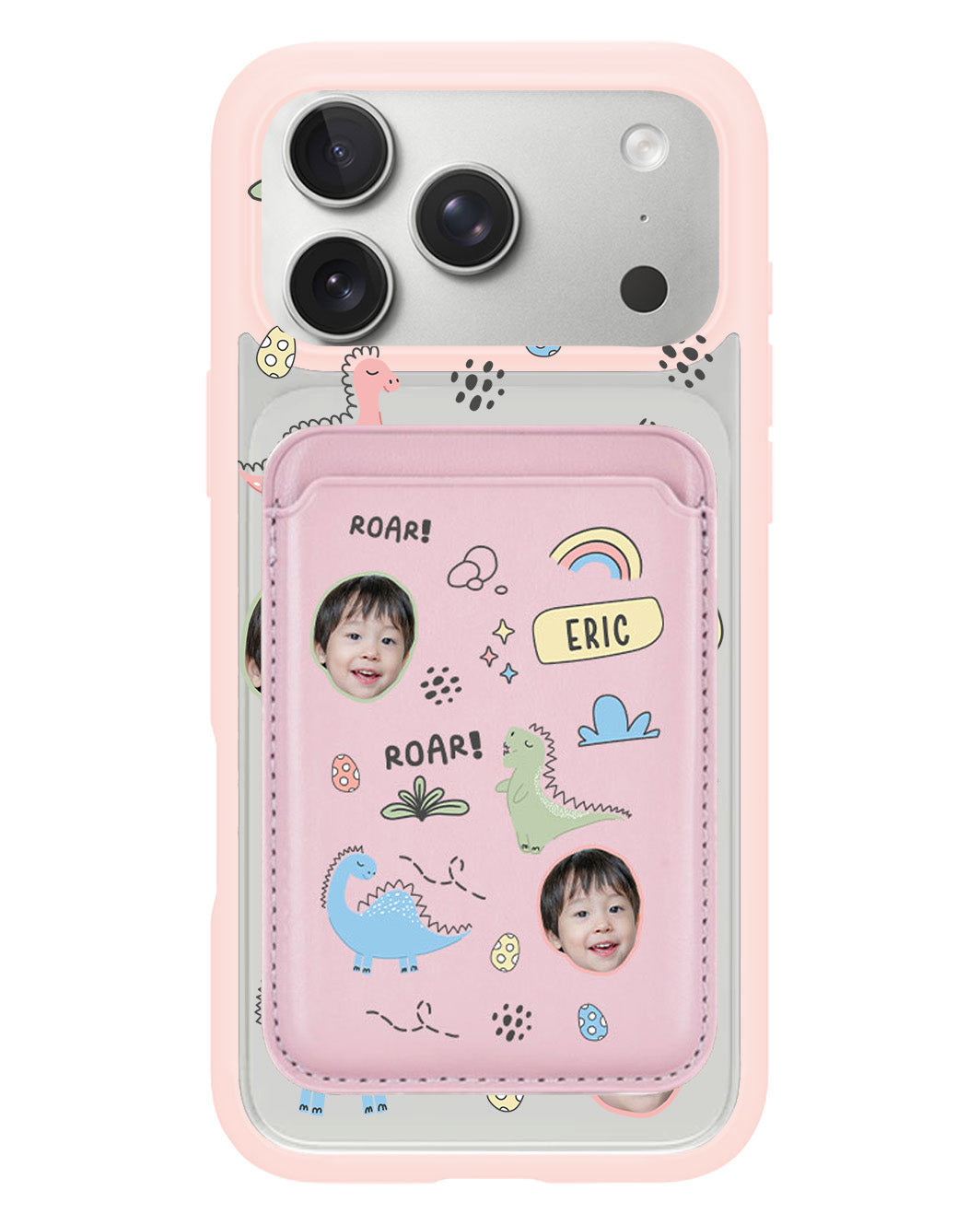 iPhone Magnetic Wallet Case - Face Grid Dino