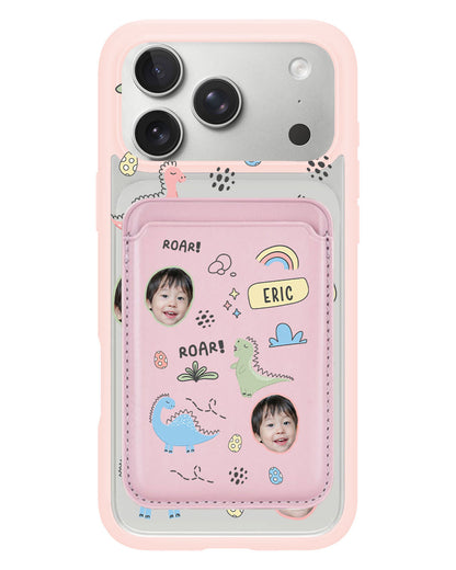 iPhone Magnetic Wallet Case - Face Grid Dino