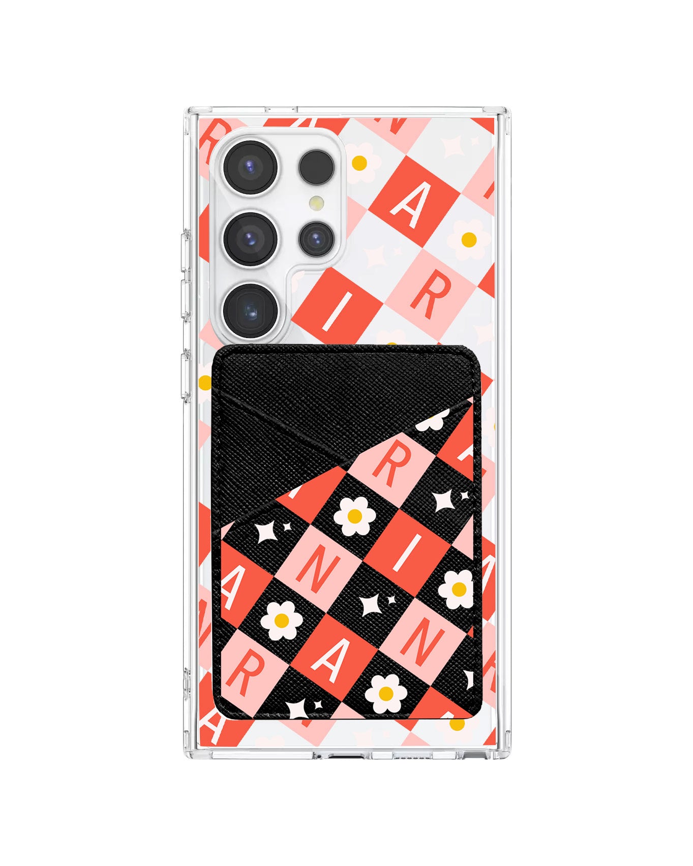 Android Phone Wallet Case - Flower Grid Monogram 2.0