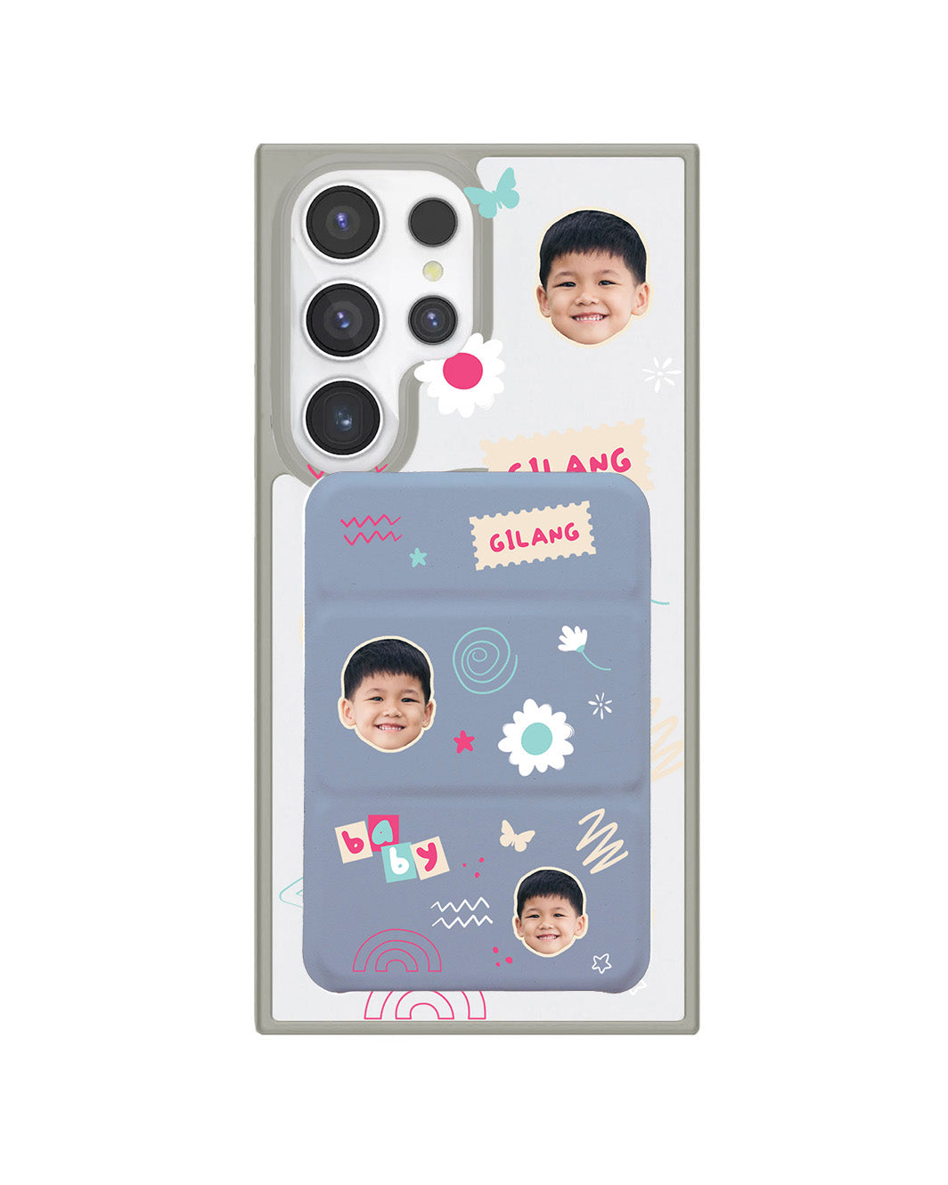 Android Magnetic Trifold Wallet Case - Face Grid Abstract