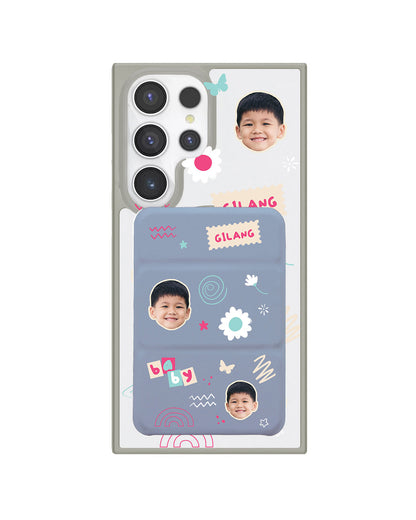Android Magnetic Trifold Wallet Case - Face Grid Abstract