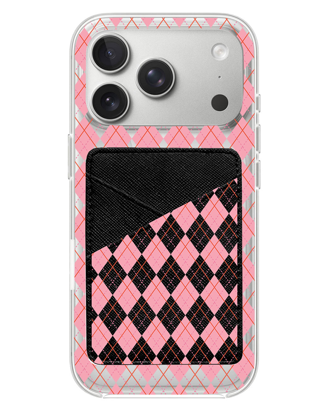 iPhone Phone Wallet Case - Pink Argyle